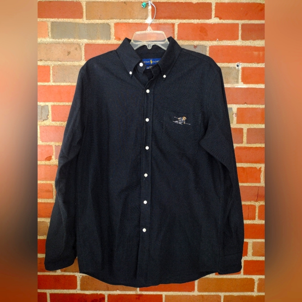 Polo Ralph Lauren Performance Flannel Skiing Bear Shirt Black Medium